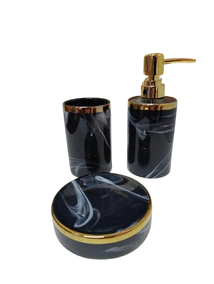 Набор аксессуаров для ванной комнаты BonaDi Black Marble & Gold керамика 3 пр. Черный (BD-851-338)
