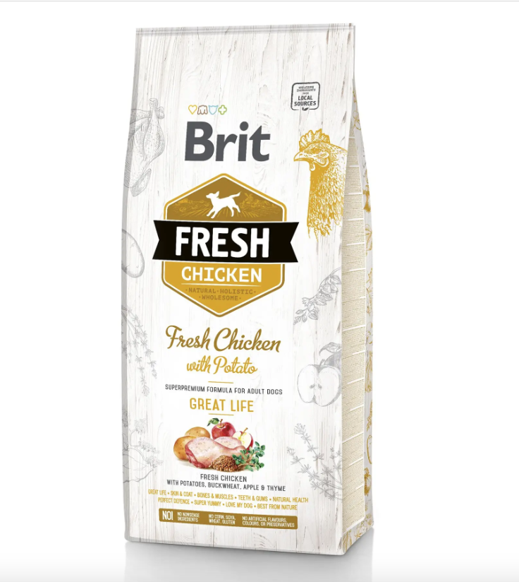Сухой корм Brit Fresh Chicken & Potato для взрослых собак всех пород с курицей и картофелем 12 кг