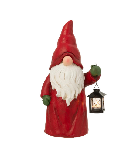 Гном Санта з ліхтариком вуличний J-LINE 47 см Червоний