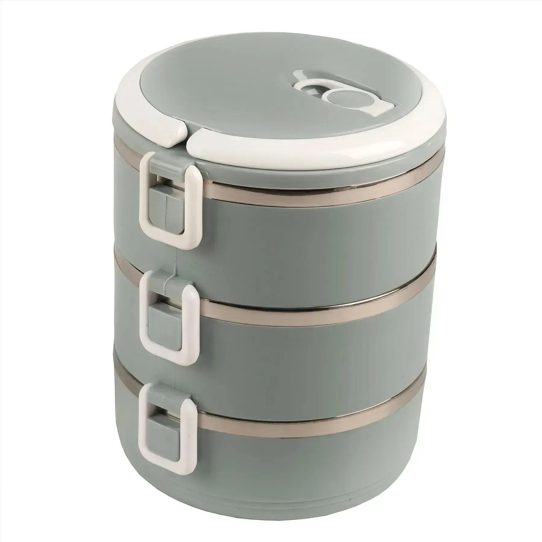 Ланч-бокс трехсекционный Wellamart круглый из нержавеющей стали 1500 мл Серый/Голубой (79990003) Ланч-бокс трехсекционный Wellamart круглый из нержавеющей стали 1500 мл Серый/Голубой (79990003)