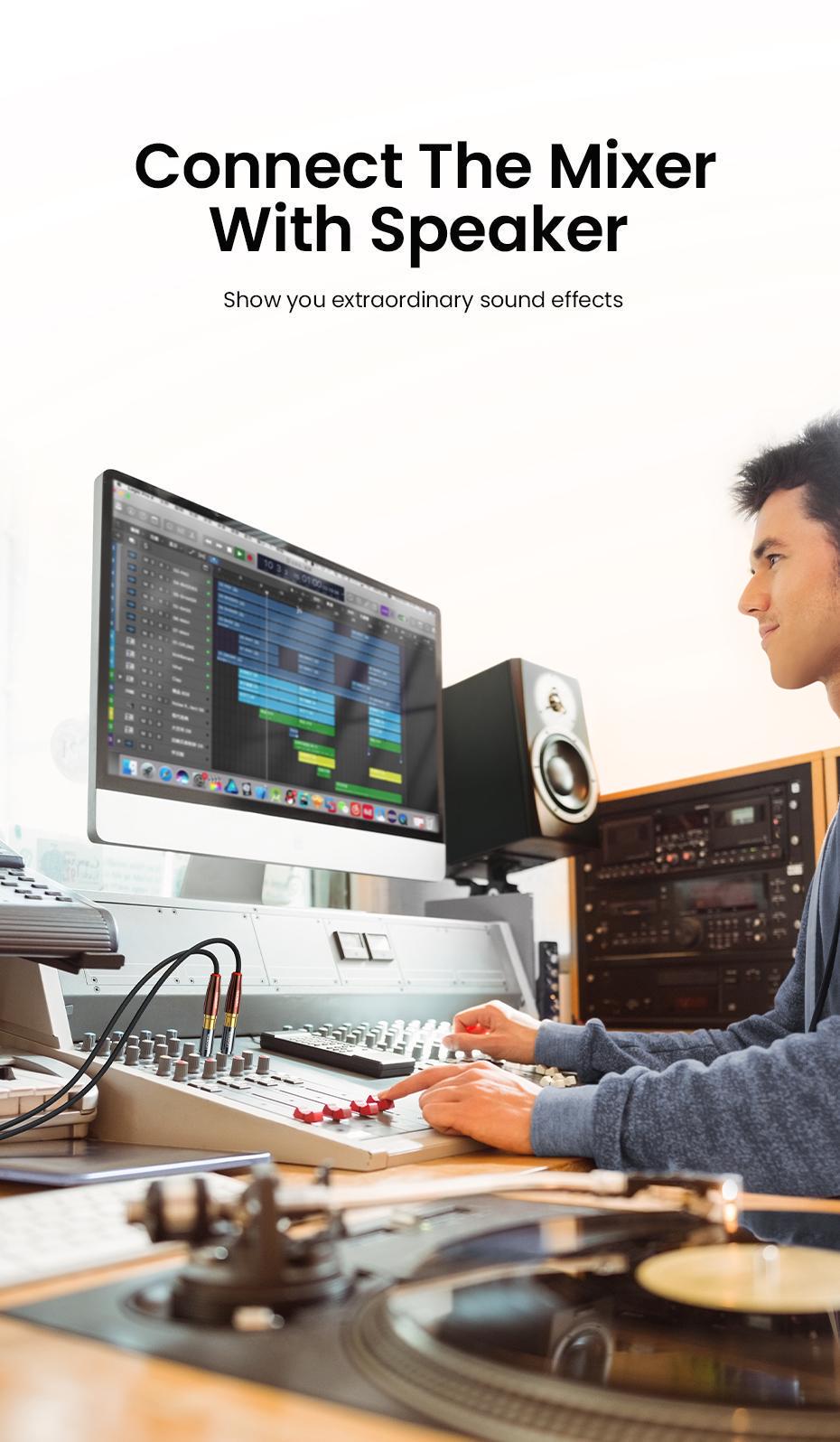 Кабель UGREEN 6,5 мм Jack-RCA 6.35 мм AUX Hi-Fi тюльпан Золотий (80731) - фото 3