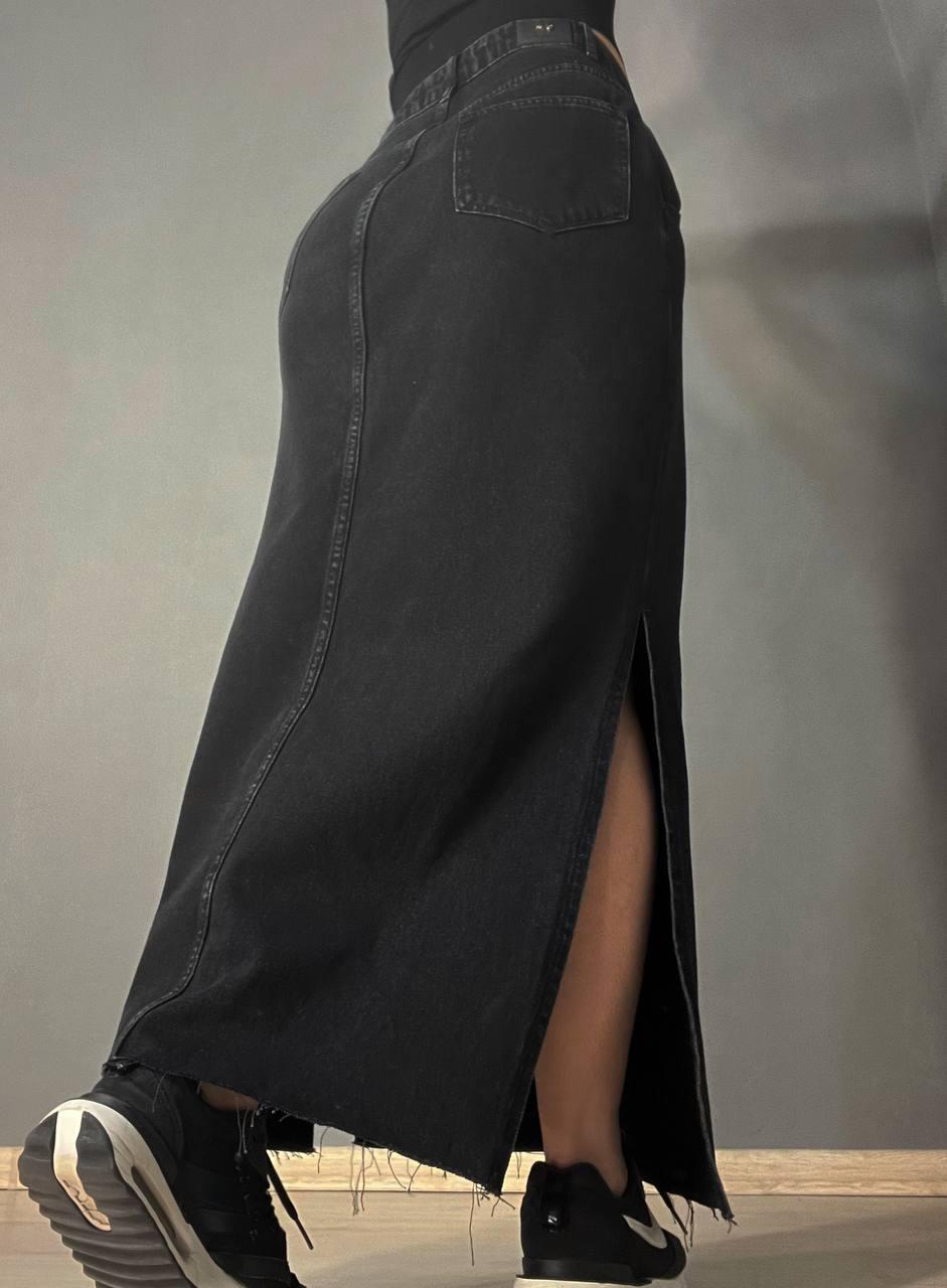 Спідниця жіноча Zeo Basic 3810 джинсова розрізи по боках довга р. 32 Чорний (1163) - фото 3