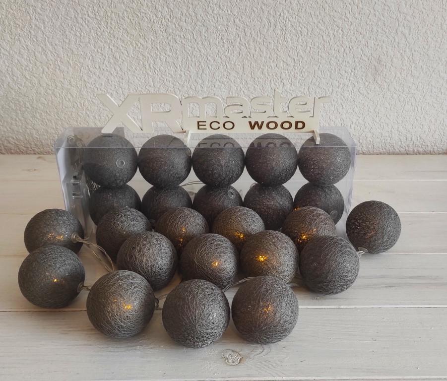 Гирлянда тайские шарики фонарики АА батарейки 1,5 м 10 лампочек в форме шариков 70 мм темно-серые