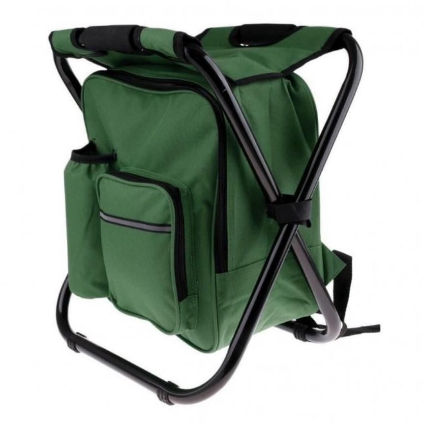 Туристический стул-рюкзак складной 3в1 водоотталкивающий с термосумкой 50х36х30 см Зеленый (29546763)