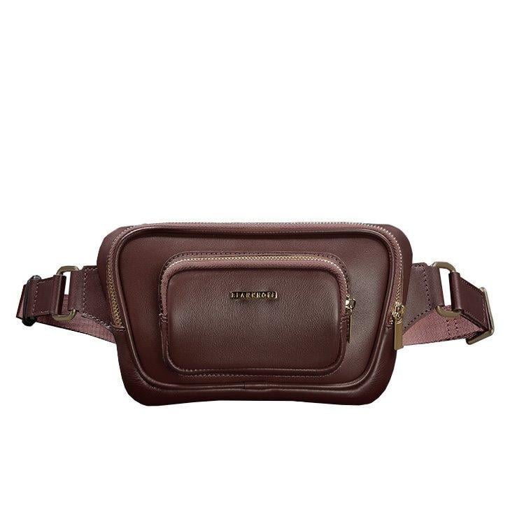 Сумка поясная кожаная -бананка Трапеция Бордовый (A-027707)