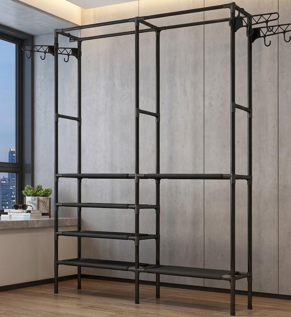 Вешалка для одежды двойная с полками для обуви и аксессуаров (49942667)