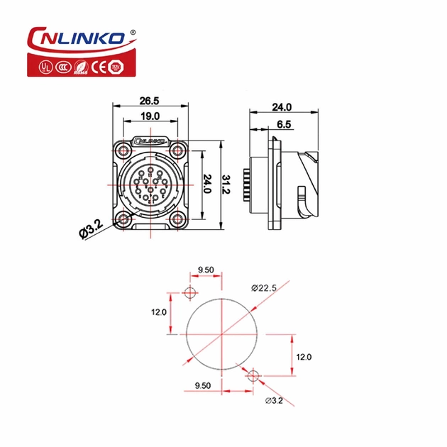 Герметична розетка Cnlinko YM-20-J09SX-02-401A 9 pin 5A 250V (57037) - фото 4