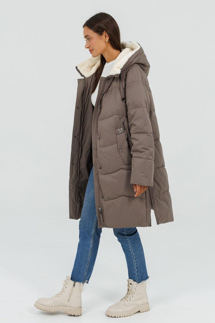 Пуховик-кокон 7254c з хутром р. 54 Кавовий - фото 2