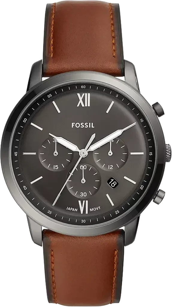 Наручний годинник чоловічий Fossil Neutra FS5512 з хронографом Сірий/Коричневий шкіряний ремінець