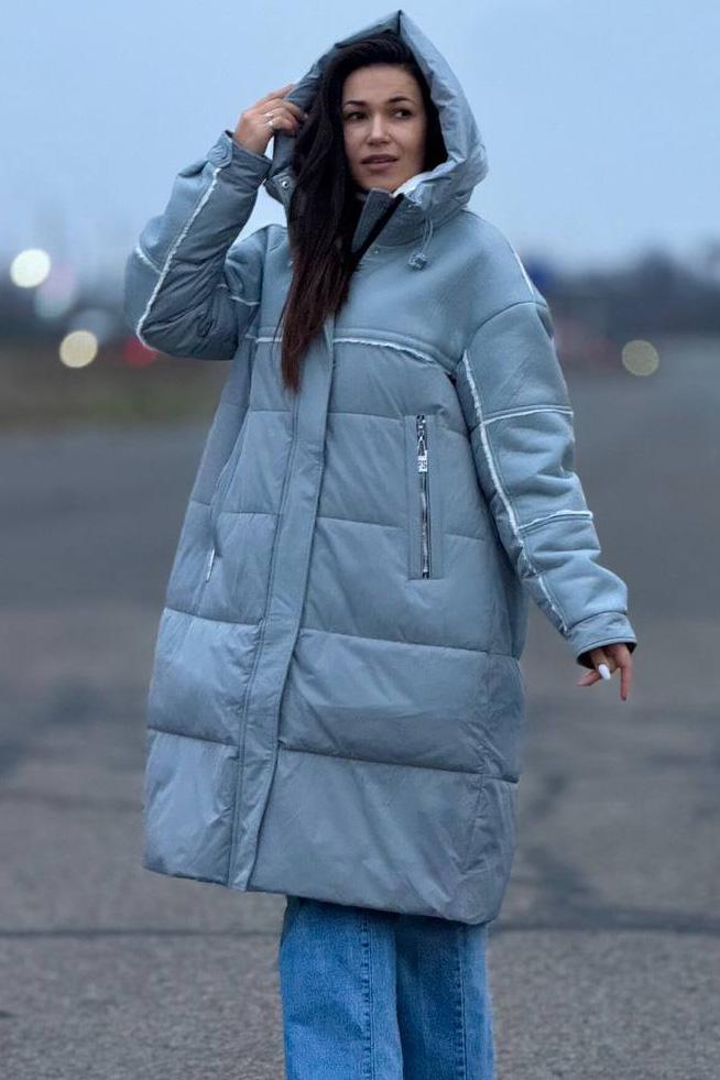 Куртка-дубленка женская удлиненная еврозима S Серый (195797)