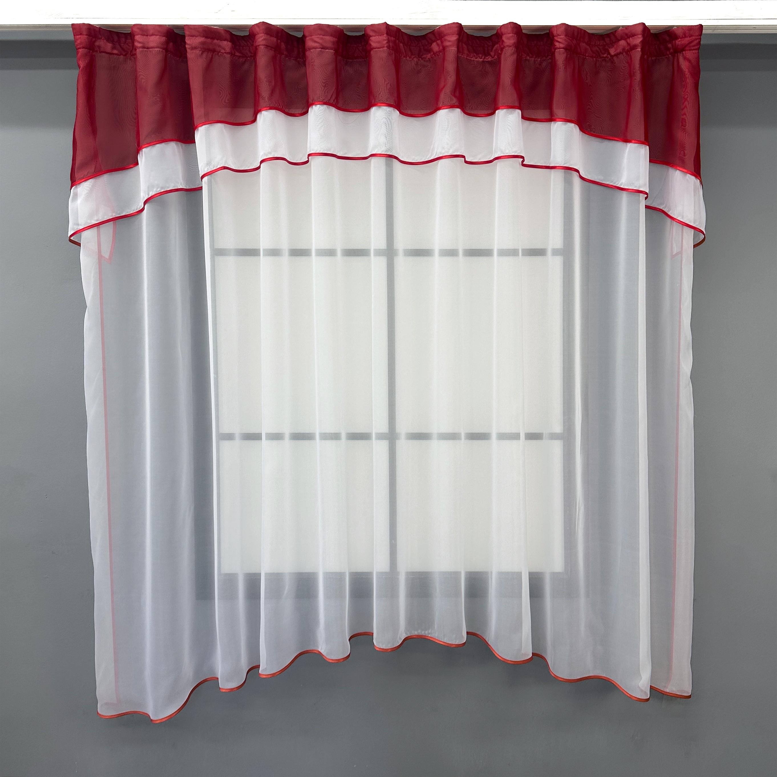 Гардина кухонная VR-Textil № 036к арка 280х170 см Белый/Красный (52-0404)