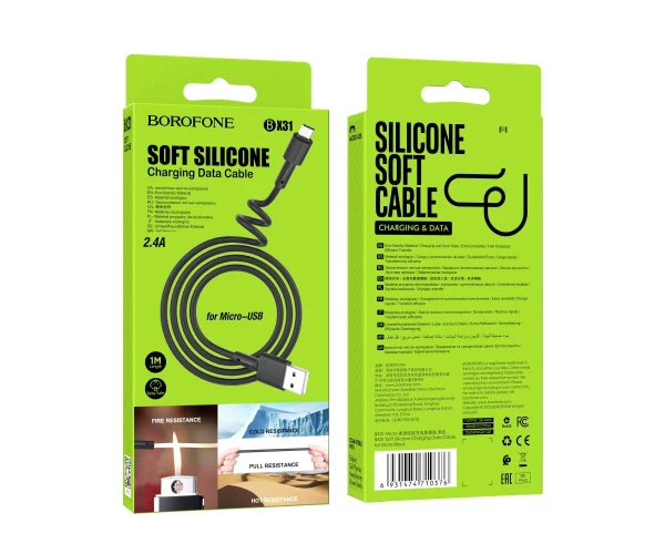 Кабель дата USB Borofone Silicone Micro 24A 1 м Black - фото 2 Кабель дата USB Borofone Silicone Micro 24A 1 м Black - фото 2