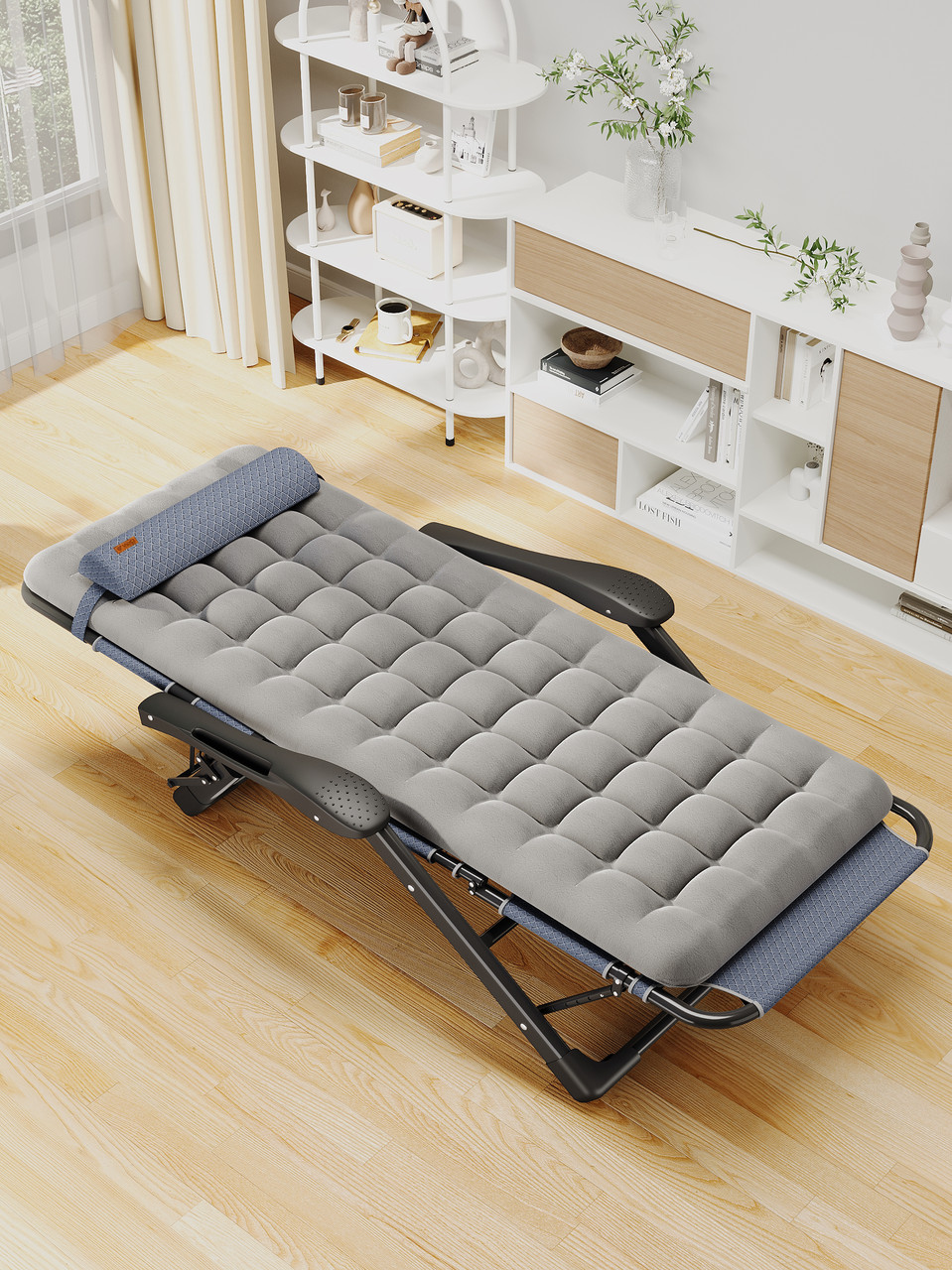 Шезлонг раскладной WCG FCB-S03PP садовый с подушкой и матрасом Серый (FCB-S03PP1) - фото 5