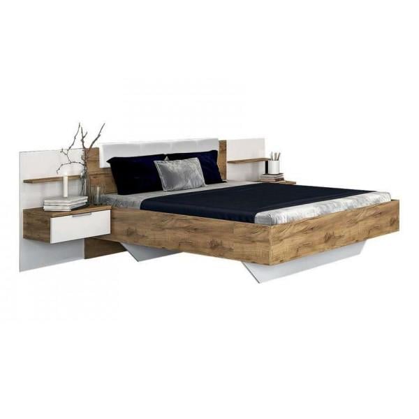 Кровать двуспальная MiroMark Асти с двумя тумбами/каркасом ЛДСП 160х200 см Дуб крафт/Белый глянец (AS-36-WB)