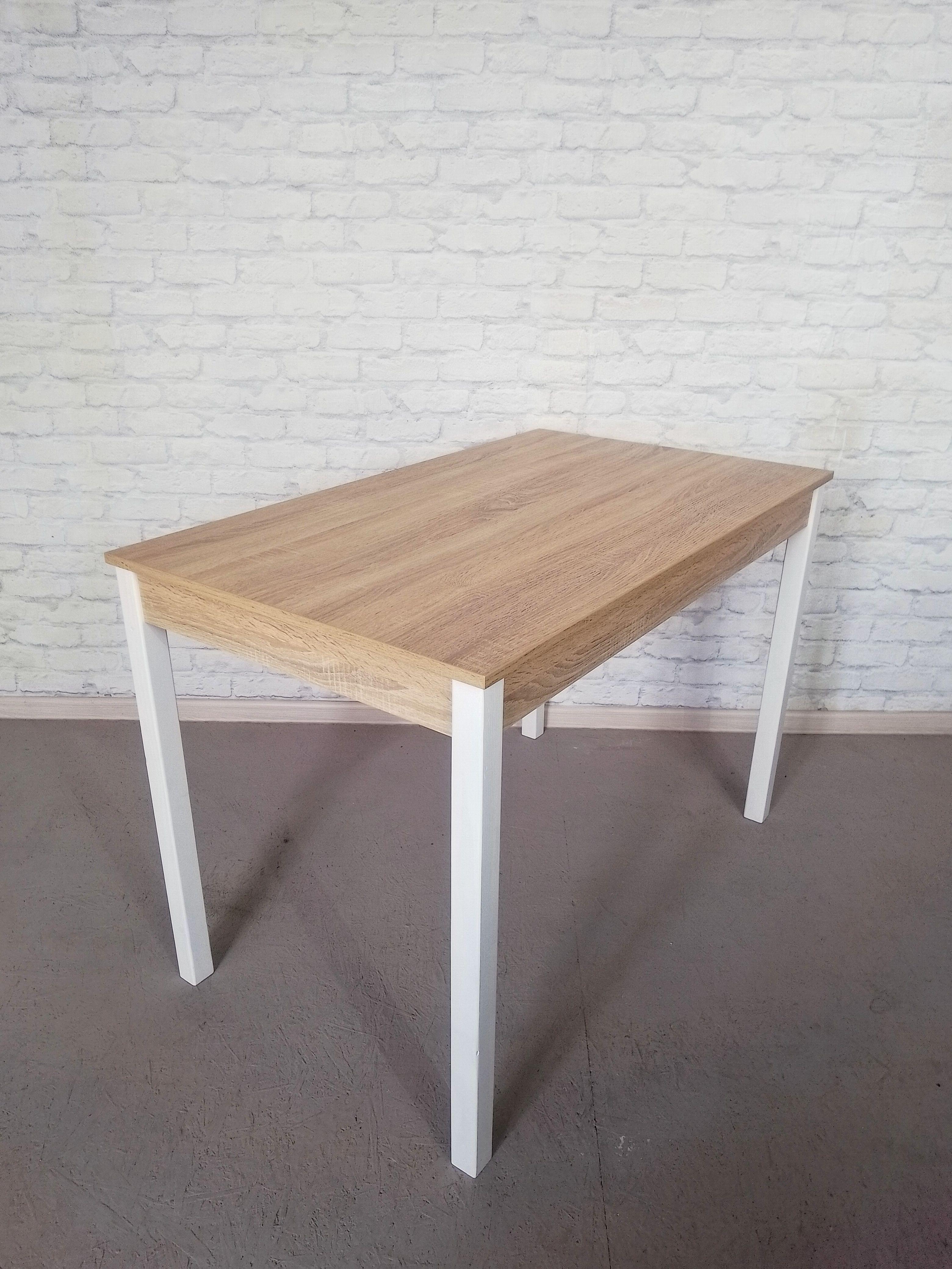 Обеденный стол и 4 табурета Валент ножки деревянные 110х65х75 см/34х34х45 см Дуб сонома/Белый (0015) - фото 2 Обеденный стол и 4 табурета Валент ножки деревянные 110х65х75 см/34х34х45 см Дуб сонома/Белый (0015) - фото 2