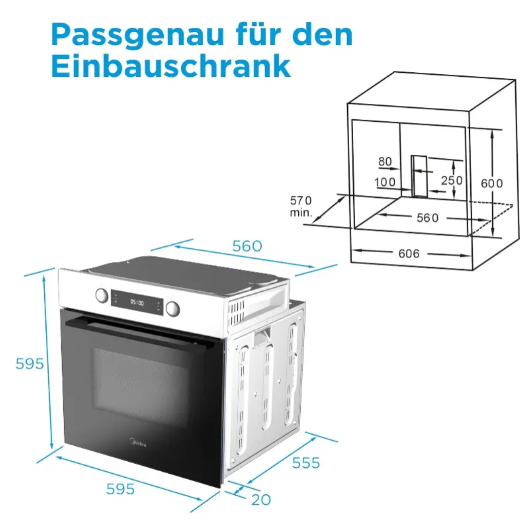 Духовой шкафы встраиваемый компактный Midea 65P90E3IX 3000 Вт 70 л (65P90E3IX) - фото 5