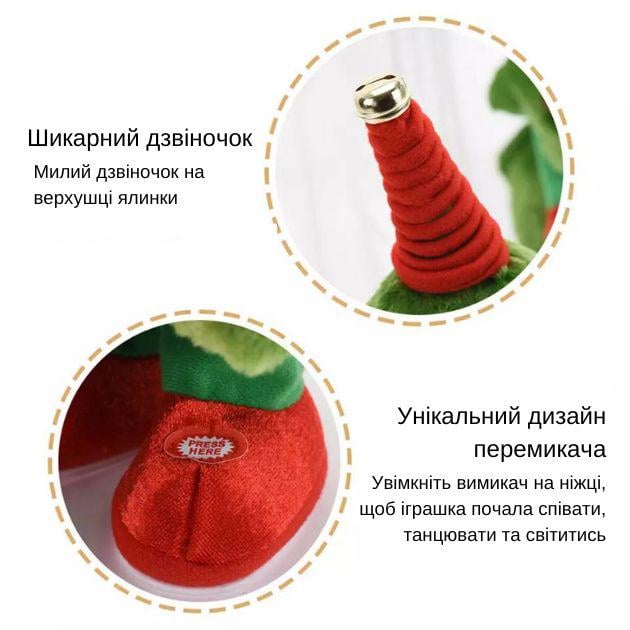 Ялинка іграшка яка співає і танцює новорічна танцююча з гітарою музична 40 см Зелений - фото 11 Ялинка іграшка яка співає і танцює новорічна танцююча з гітарою музична 40 см Зелений - фото 11