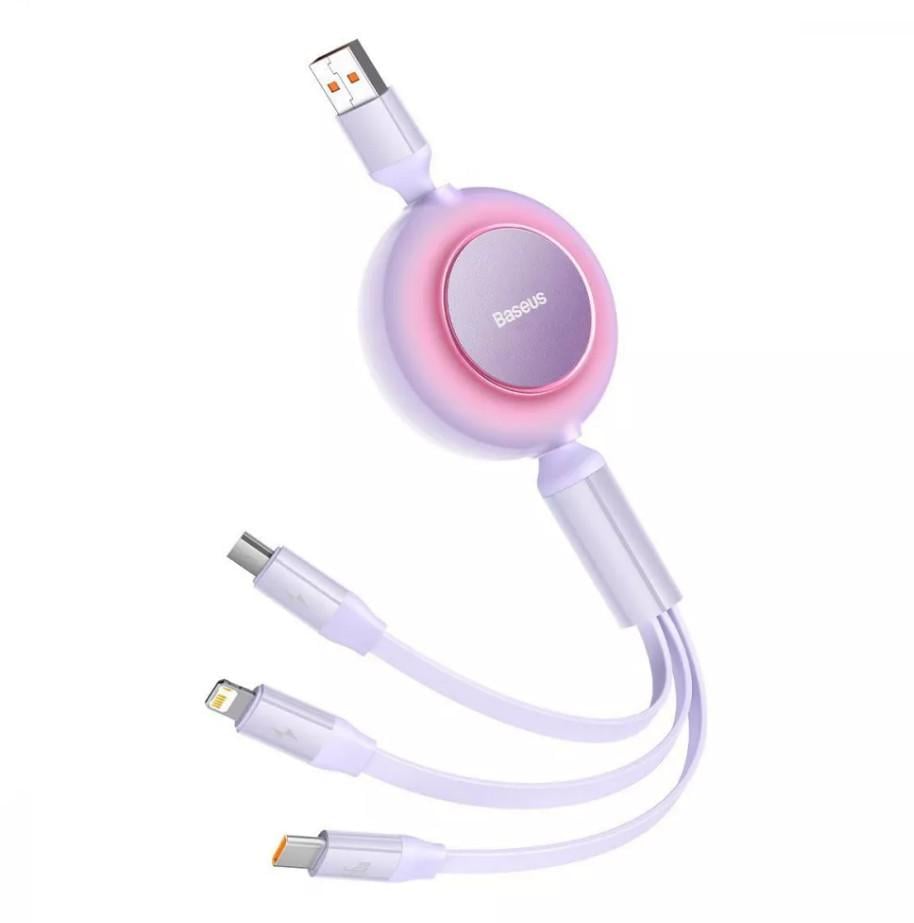 Кабель BASEUS Bright Mirror 2 Series 3в1 CAMJ010105 с USB на Lightning Micro USB Type-C 66W 1,1 м Purple (567510)