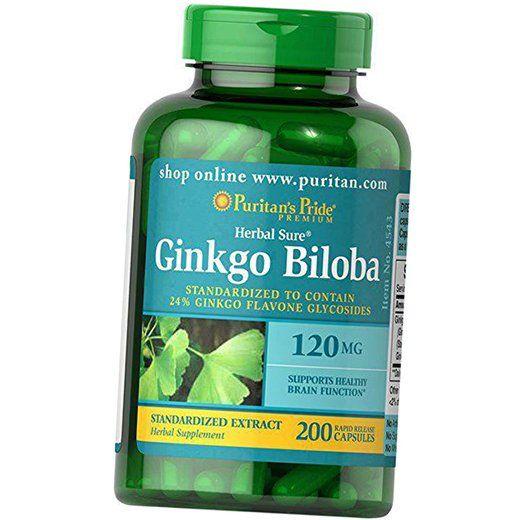 Гинкго Билоба Экстракт, Ginkgo Biloba Standardized Extract 120 Caps, Puritan's Pride 200капс (71367001)