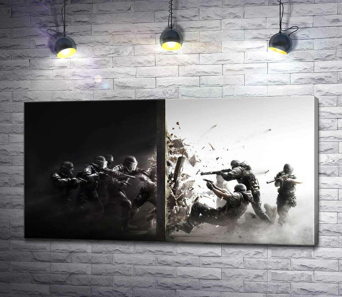 Картина ArtPoster Солдаты-захватчики пробивают стену границы 130x68 см Модуль №1 (000814) Картина ArtPoster Солдаты-захватчики пробивают стену границы 130x68 см Модуль №1 (000814)