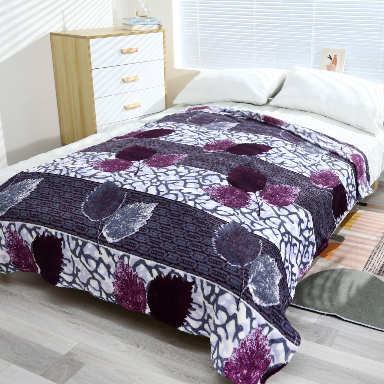 Плед-покрывало Malloory Home из микрофибры Листья 180x200 см Бело-фиолетовый (07-26-9)