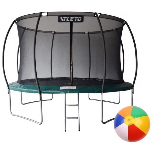 Батут Atleto с внутренней сеткой/лестницей и мячом 404 см Зеленый (26202955)