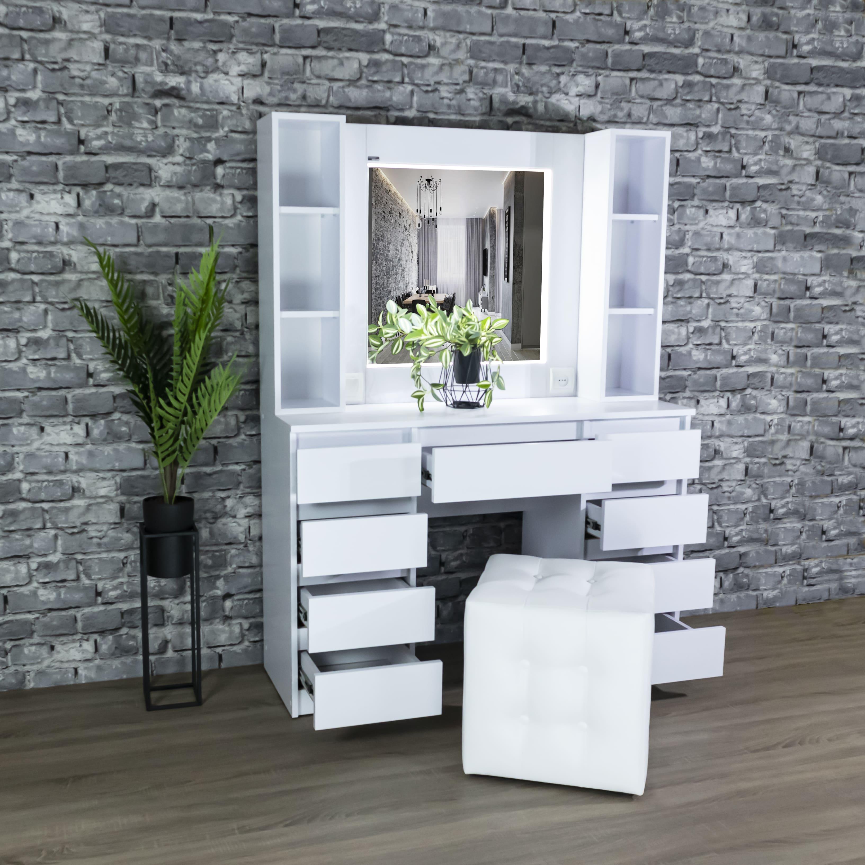 Стіл макіяжний з підсвіткою висувними шухлядками та полицями 160х120х40 см Білий (04/05/9/9) - фото 3 Стіл макіяжний з підсвіткою висувними шухлядками та полицями 160х120х40 см Білий (04/05/9/9) - фото 3