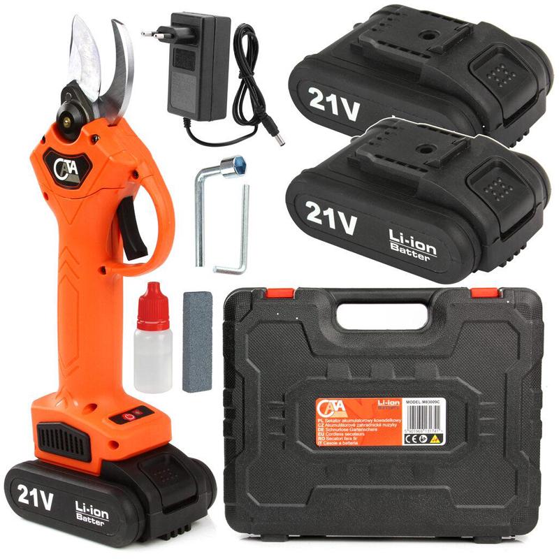 Секатор кущоріз акумуляторний ручний CATA M83009C 15-25 мм з 2 акумуляторами