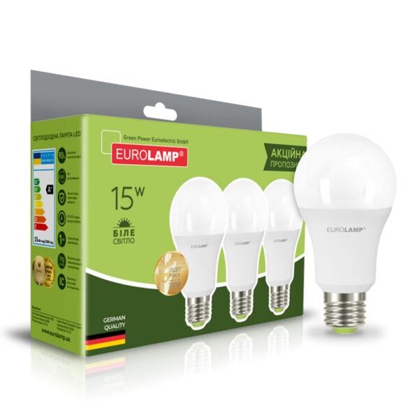Промо-набор Eurolamp LED ЭКО A60 15W E27 4000K (MLP-LED-A60-15274(3))
