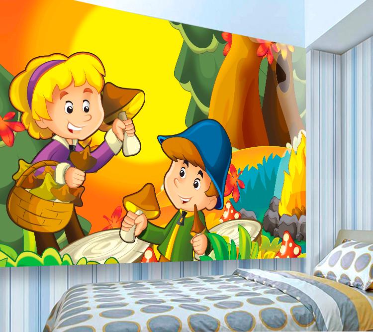 Фотообои 3D для детской комнаты Грибная поляна