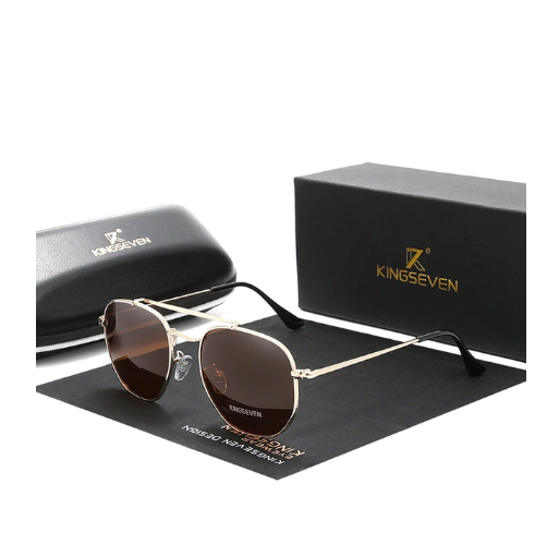 Классические солнцезащитные очки KINGSEVEN DESIGN Авиаторы с поляризованными линзами Золотой/Коричневый (N7748)