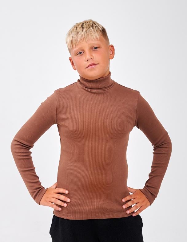 Гольф с отворотом для мальчика Smil Кашкорс с начесом 164 см Коричневый (114028)