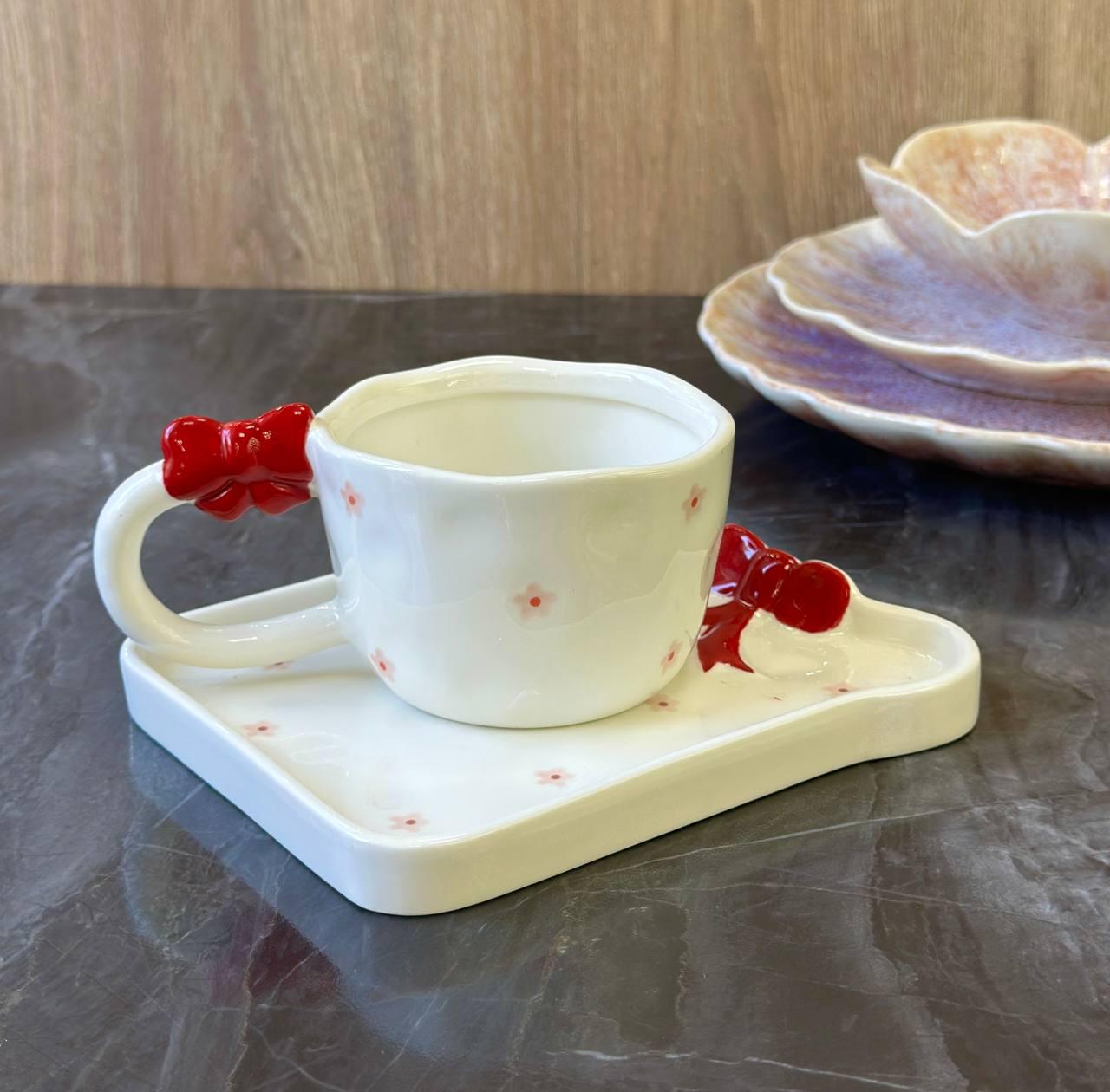 Чашка з блюдцем Olens Червоні банти кераміка 220 мл Білий з червоним (8030-438) - фото 4 Чашка з блюдцем Olens Червоні банти кераміка 220 мл Білий з червоним (8030-438) - фото 4