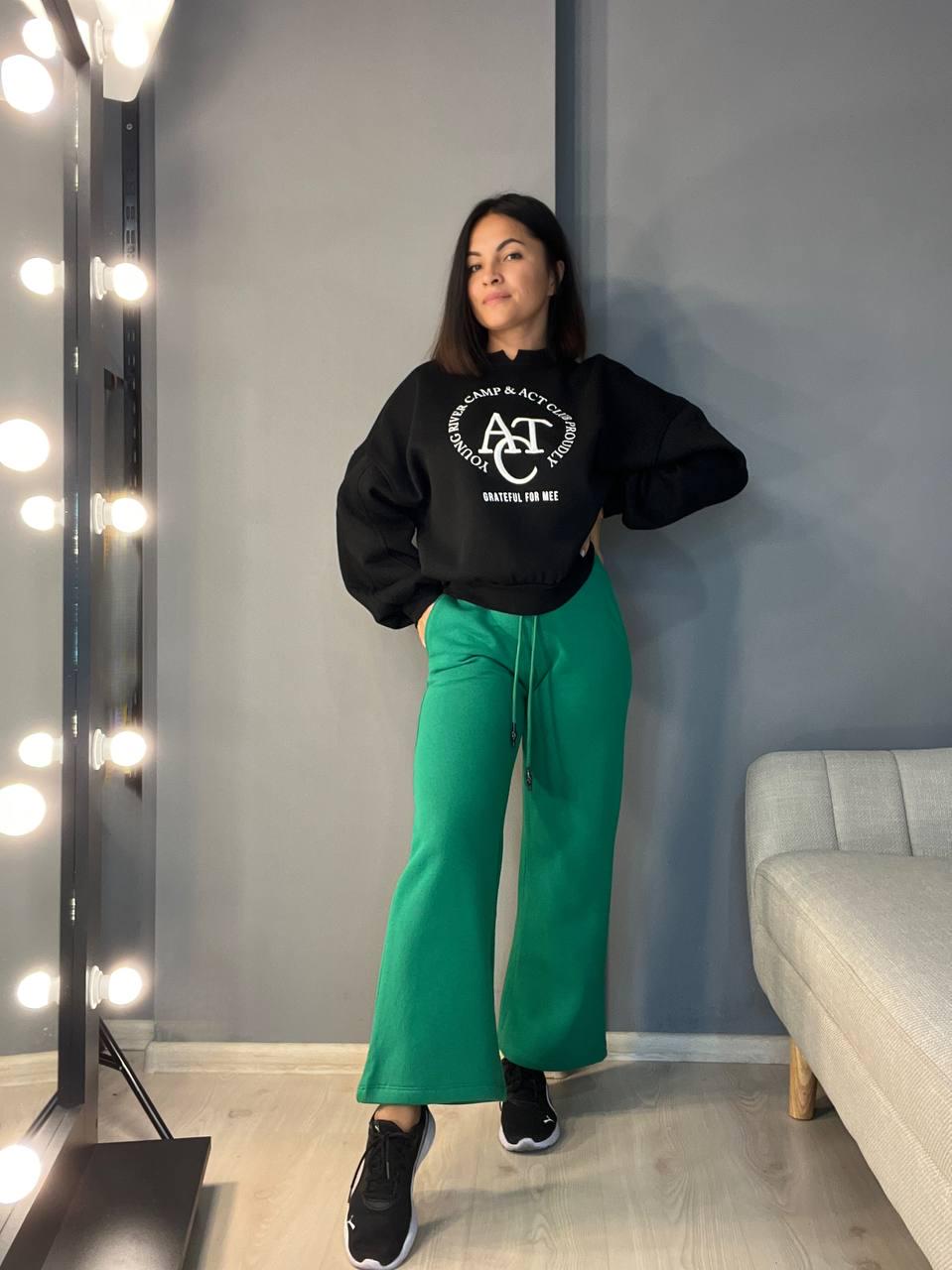 Свитшот женский OLIVIA 2479 широкий утепленный вышивка OS Черный (1136) - фото 5