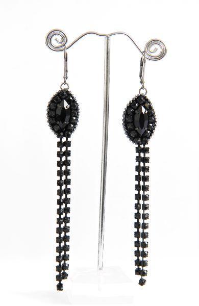 Сережки довгі з кристалами та стразовими ланцюжками Black Chain ручна робота Чорний (ER-0053)