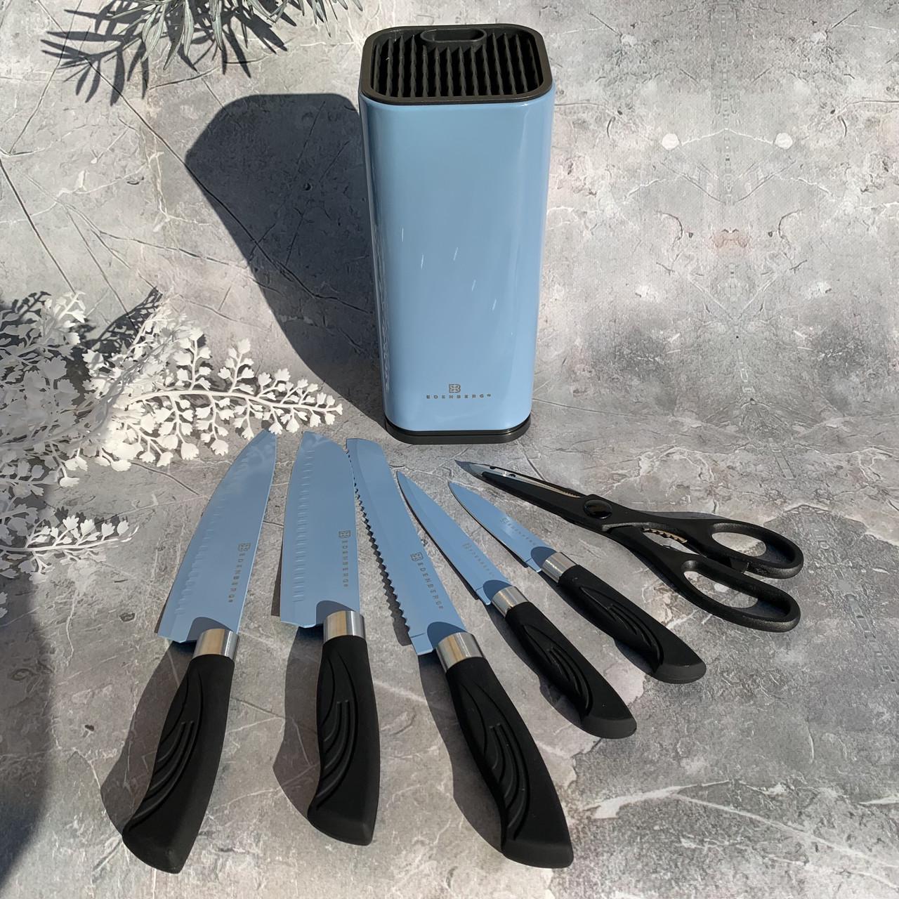 Набор кухонных ножей с подставкой Edenberg EB-11027 антибактериальное покрытие 7 предметов Голубой (2530555683) - фото 4 Набор кухонных ножей с подставкой Edenberg EB-11027 антибактериальное покрытие 7 предметов Голубой (2530555683) - фото 4