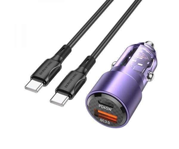 Зарядное устройство автомобильное Borofone BZ20A Smart 83W dual port PD65W QC3.0 Type-C to Type-C Violet