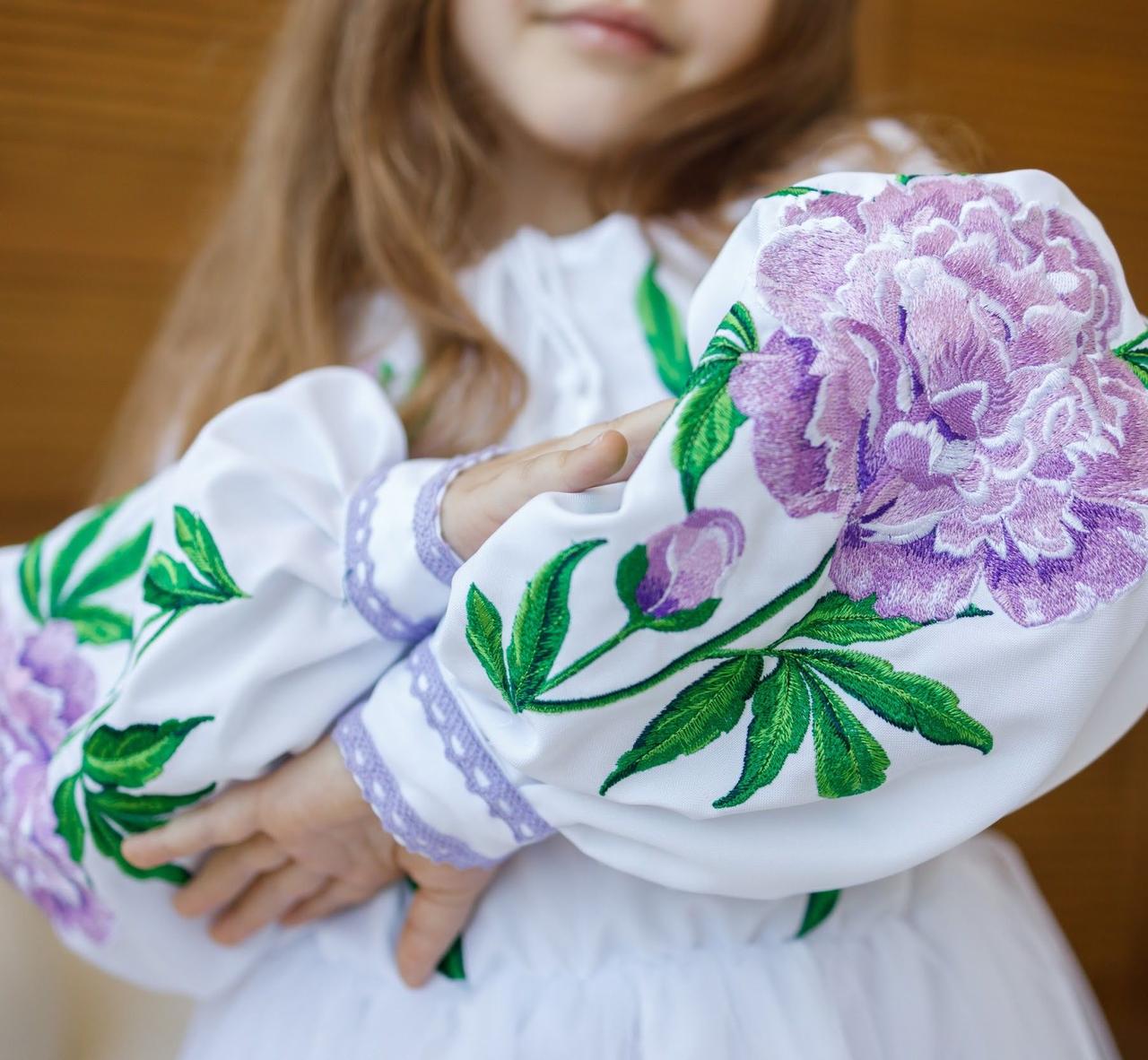 Платье вышиванка для девочек Пионы 122 см Фиолетовый - фото 3