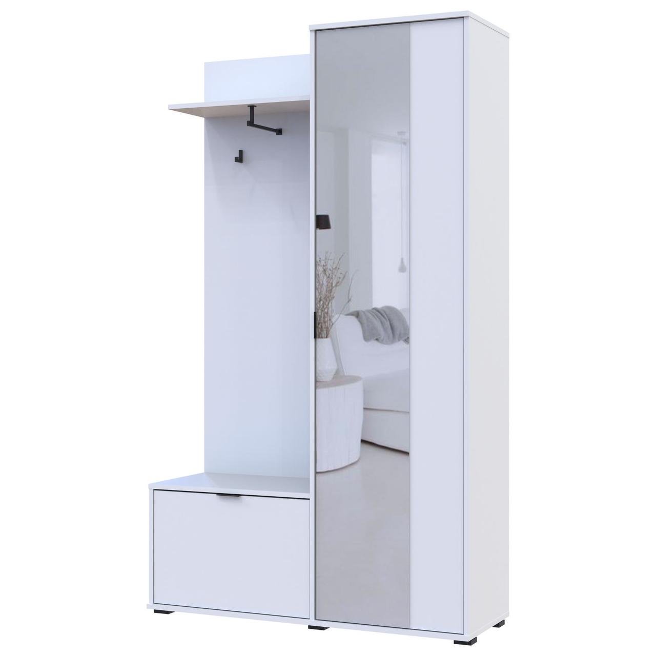 Прихожая с зеркалом Doros Дора 113,5х40х192 см Белый (DRS-011405) - фото 4 Прихожая с зеркалом Doros Дора 113,5х40х192 см Белый (DRS-011405) - фото 4