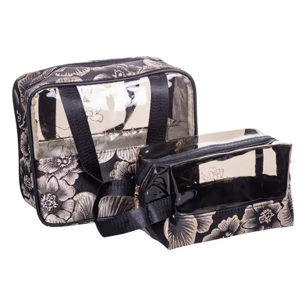 Набор косметичек Yiwu ПВХ на молнии 2 шт. Черный (147-107-HP-16-1KB)