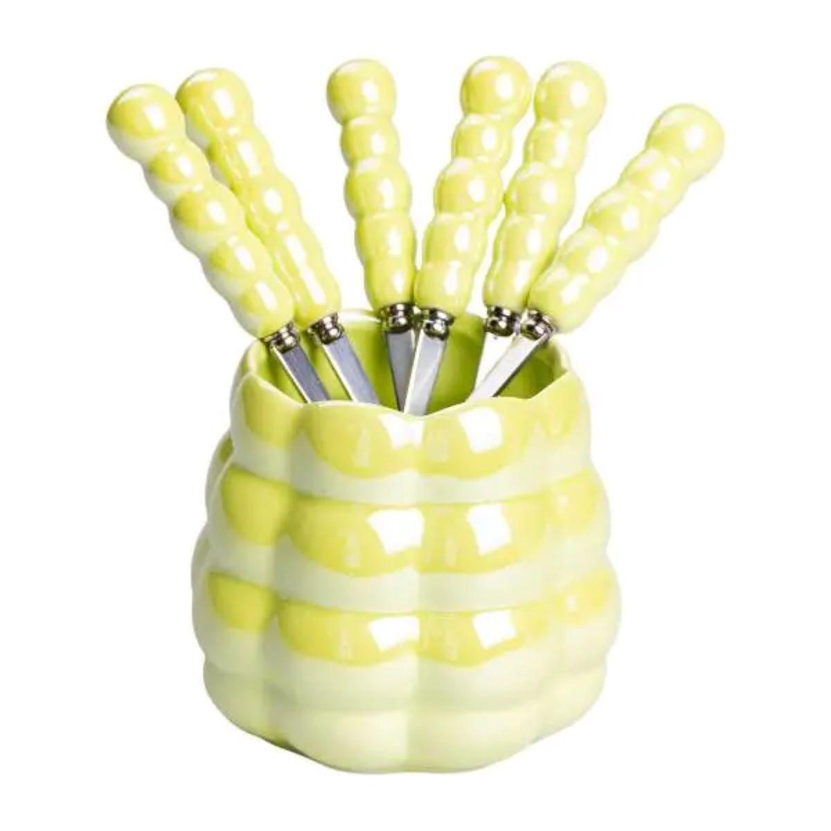 Набір десертних виделок і ложок на 3 персони з підставкою 7 пр. Зелений - фото 5 Набір десертних виделок і ложок на 3 персони з підставкою 7 пр. Зелений - фото 5