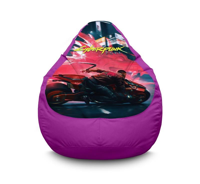 Кресло мешок iPuff Cyberpunk 2077 Motorcycle Оксфорд XL 80x110 см Сиреневый
