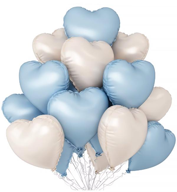 Набор воздушных шаров Сердца 15 шт. Голубой с кремовым (56561)