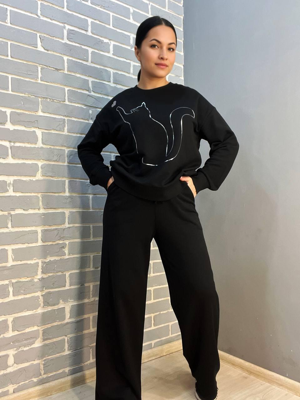 Костюм женский JOGGY 8063-7557 свитшот котенок и брюки широкие палаццо M Черный (1475) - фото 5 Костюм женский JOGGY 8063-7557 свитшот котенок и брюки широкие палаццо M Черный (1475) - фото 5