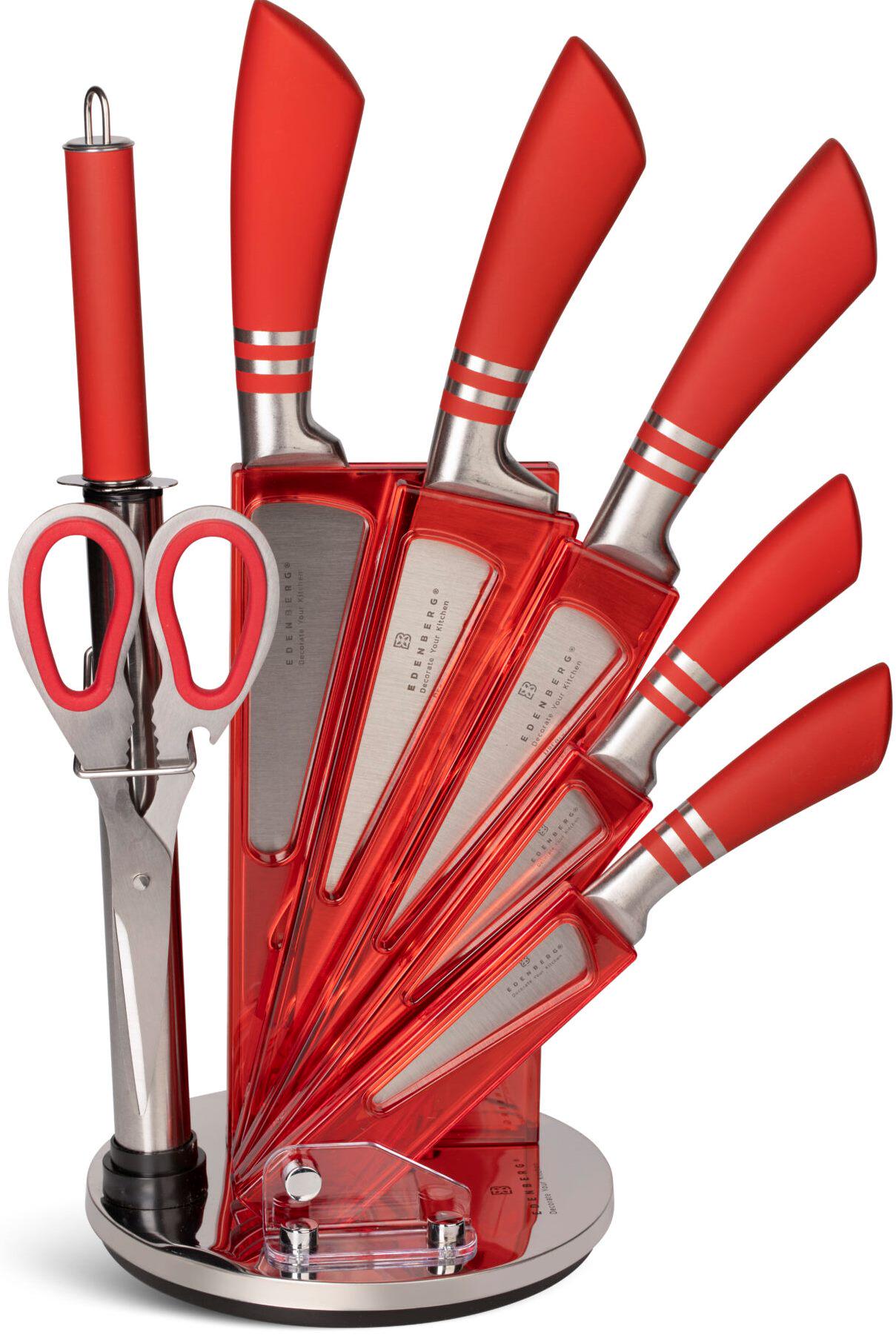 Набор кухонных ножей из нержавеющей стали Edenberg ЕВ-907 с подставкой 8 пр. красные