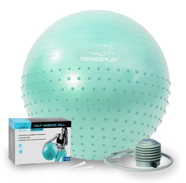 Фитбол для фитнесаполумассажный PowerPlay 4003 Gymball с насосом Ø 65 см Зеленый (PP_4003_65_Green)