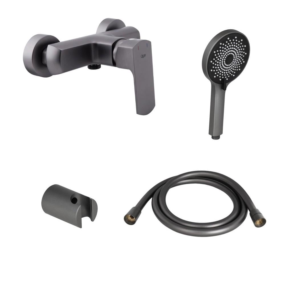 Комплект для душа Qtap Lipno Graphite: смеситель k35/лейка/держатель/шланг 160 см