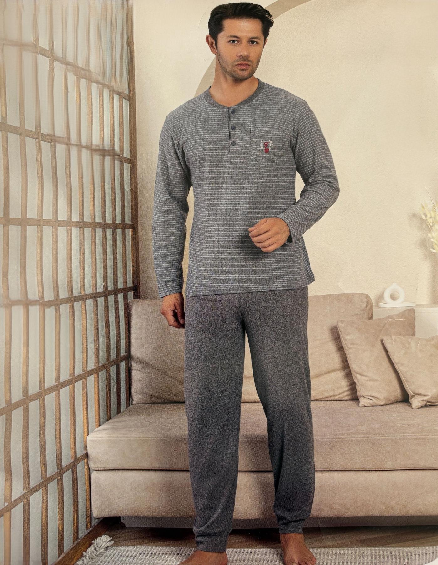 Пижама мужская теплая кашемир M Серый (F5005)