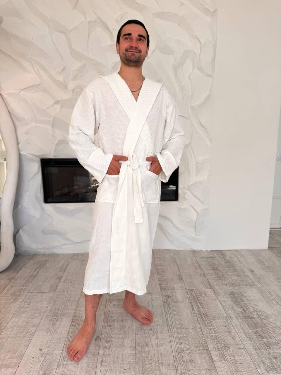 Халат для мужчин вафельный XL/XXL Белый (Д-al-hal-vafel-m-003-02)