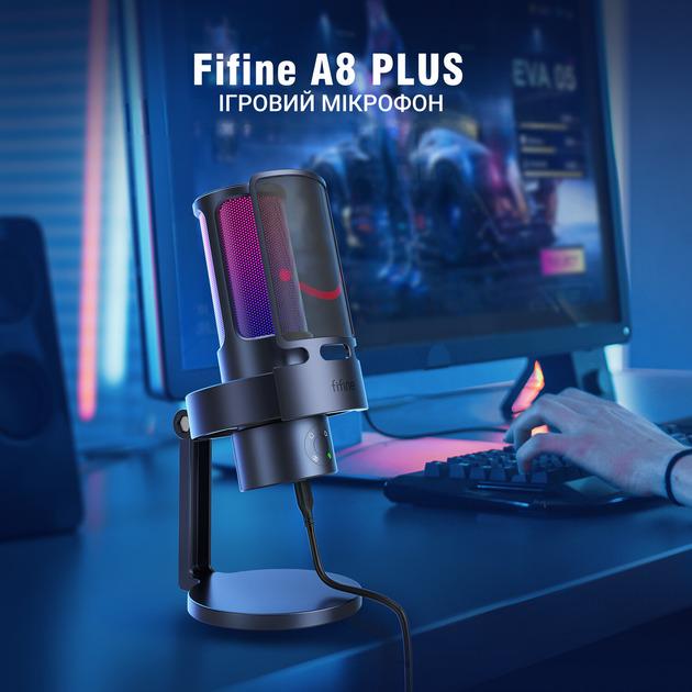Микрофон конденсаторный FIFINE A8 Plus USB с RGB подсветкой и переключением направленности Black (26815912) - фото 2 Микрофон конденсаторный FIFINE A8 Plus USB с RGB подсветкой и переключением направленности Black (26815912) - фото 2
